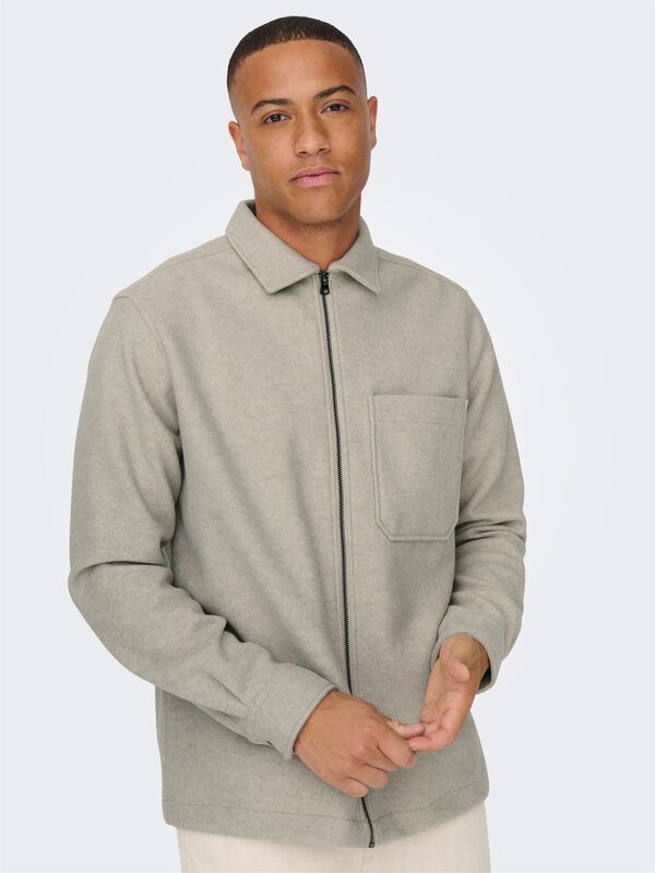 ONSDAL OVR ZIP LS SHIRT Erkek Gri UK Gömlek - 22026312
