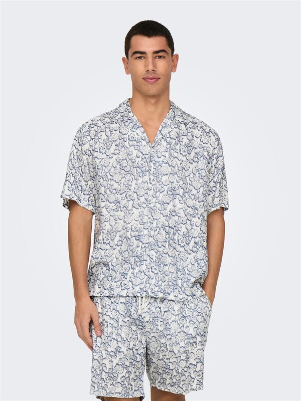 Only & Sons - ONSDASH LIFE REG AOP SS RESORT SHIRT Erkek Beyaz Gömlek - 22032733