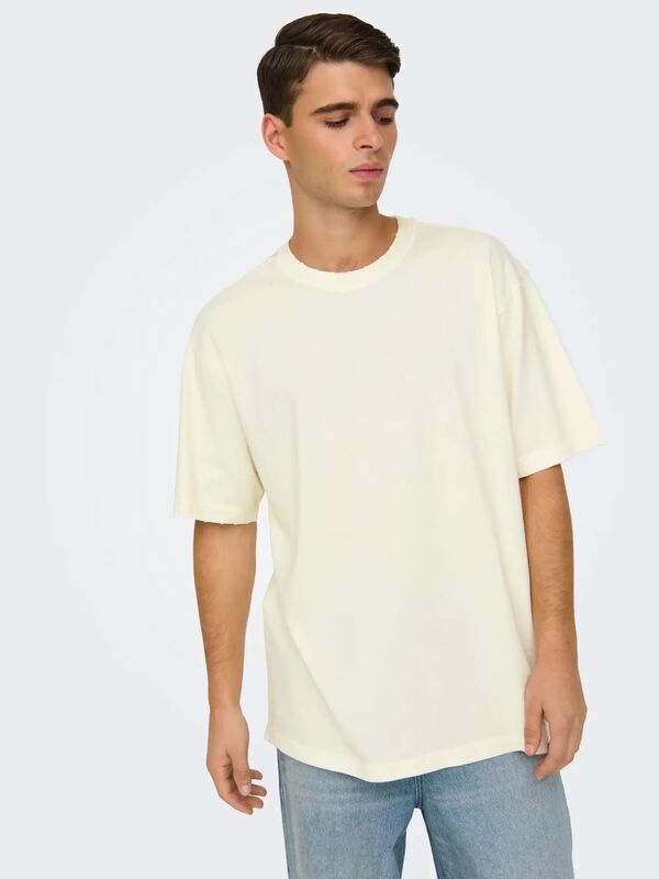 Only & Sons - ONSDISTRESS RLX SS TEE Erkek Beyaz T-Shirt - OS22030505