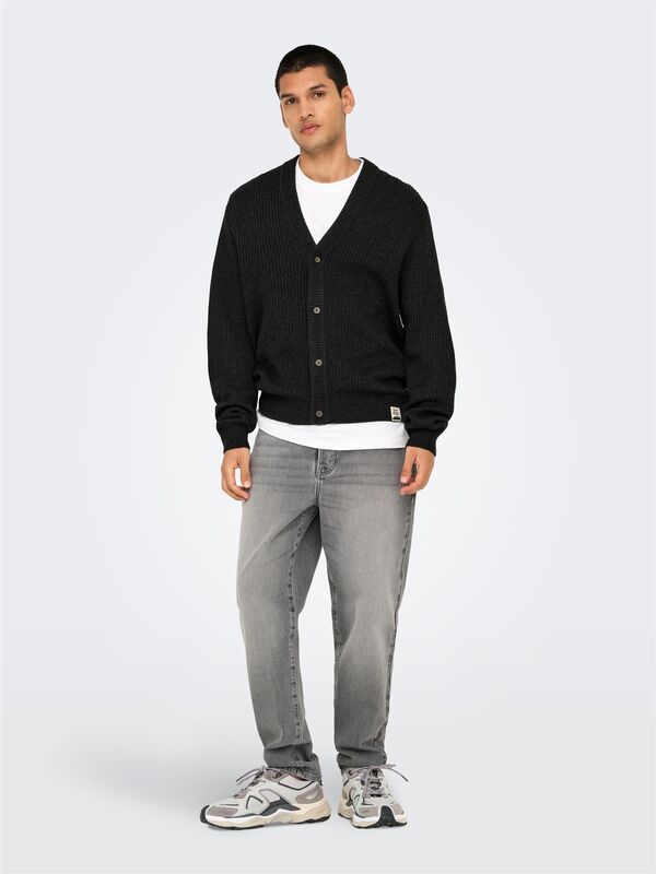 Only & Sons - ONSFERGAL LIFE REG 7 RIB CARD KNIT Erkek Gri Hırka - 22030209