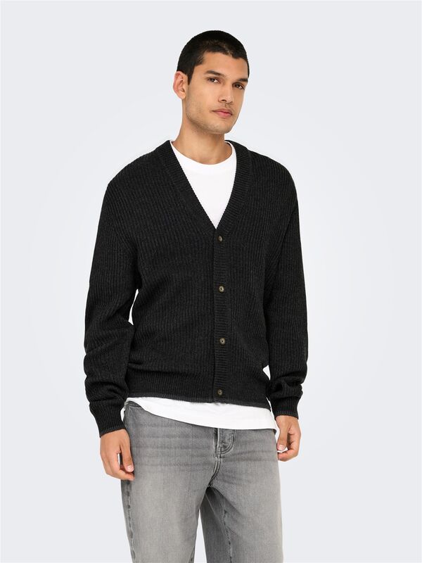 ONSFERGAL LIFE REG 7 RIB CARD KNIT Erkek Gri Hırka - 22030209