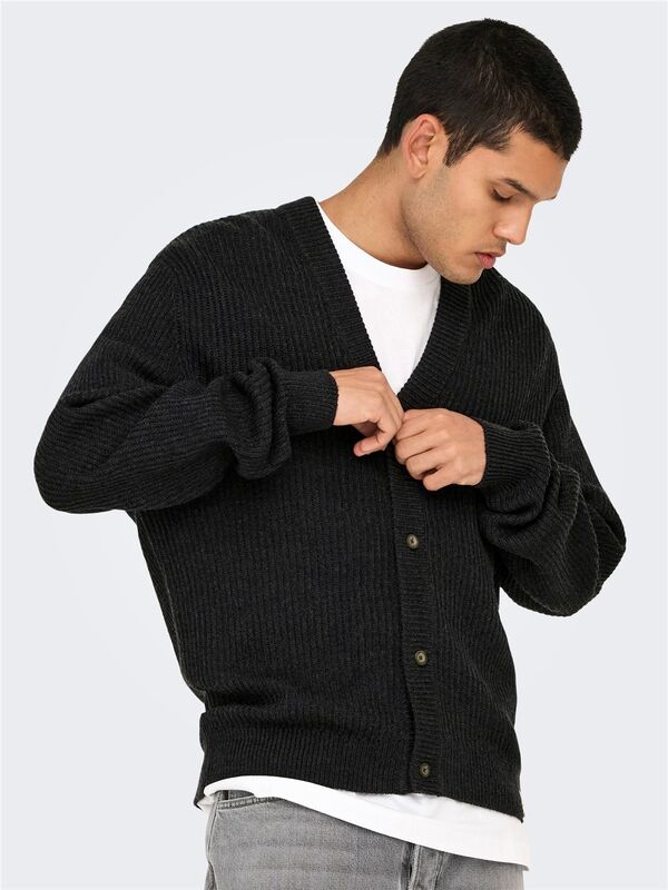 ONSFERGAL LIFE REG 7 RIB CARD KNIT Erkek Gri Hırka - 22030209