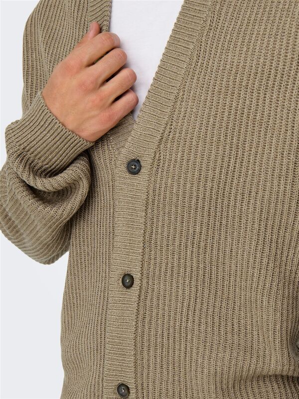 Only & Sons - ONSFERGAL LIFE REG 7 RIB CARD KNIT Erkek Kahverengi Hırka - 22030209