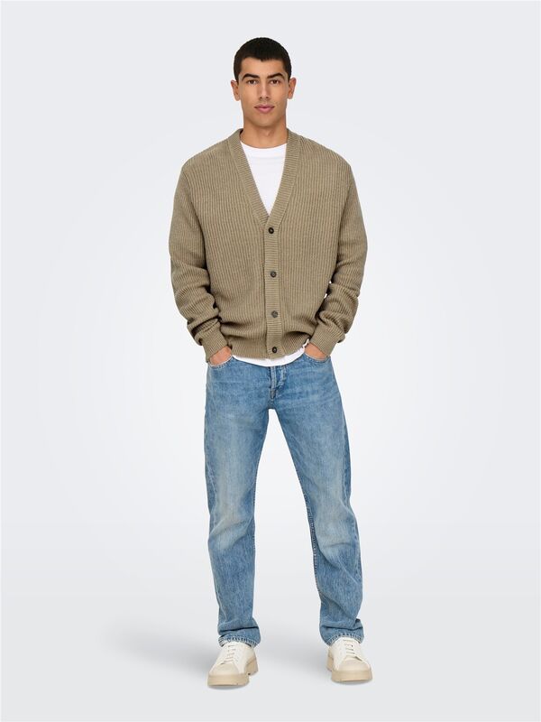 ONSFERGAL LIFE REG 7 RIB CARD KNIT Erkek Kahverengi Hırka - 22030209