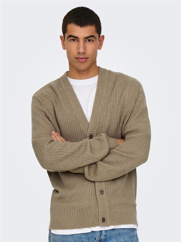 ONSFERGAL LIFE REG 7 RIB CARD KNIT Erkek Kahverengi Hırka - 22030209