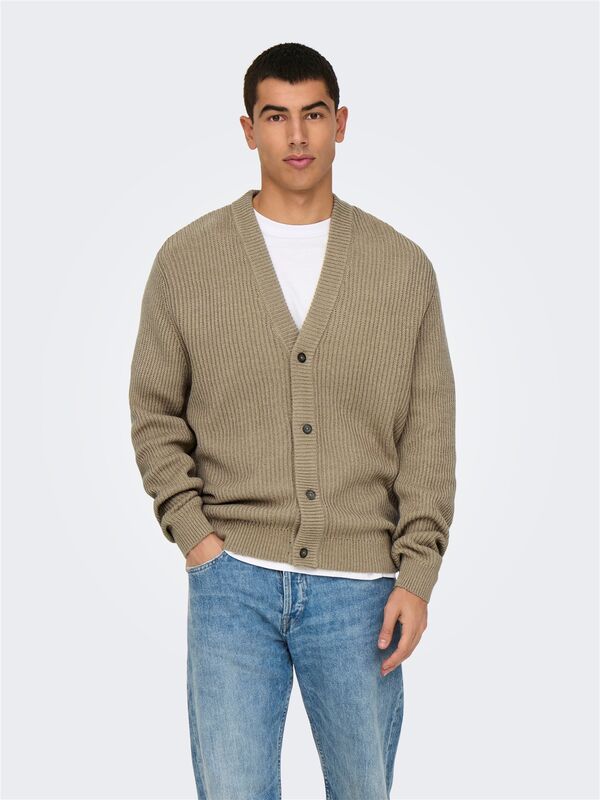 Only & Sons - ONSFERGAL LIFE REG 7 RIB CARD KNIT Erkek Kahverengi Hırka - 22030209