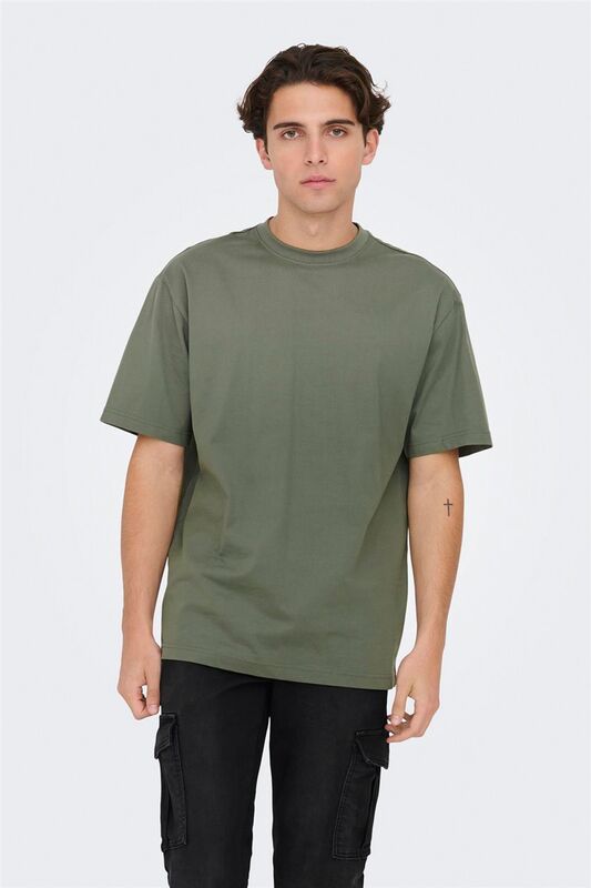 Only & Sons - ONSFRED LIFE RLX SS TEE NOOS Erkek Gri T-Shirt - 22022532