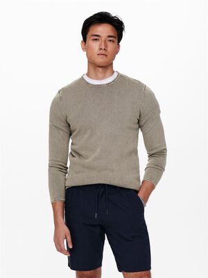 Only & Sons - ONSGARSON 12 WASH CREW KNIT NOOS Erkek Gri Kazak - 22006806