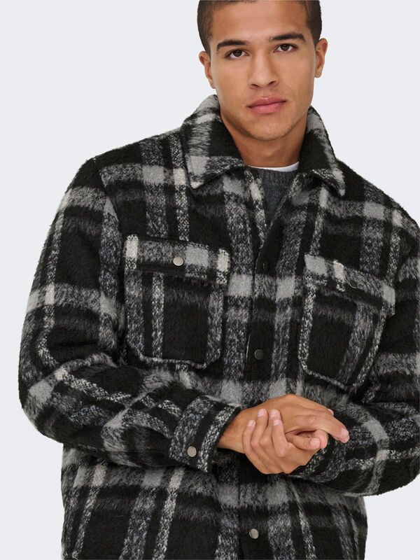 ONSGIO LF CHECK PADDED JACKET OTW Erkek Black Mont - 22030156