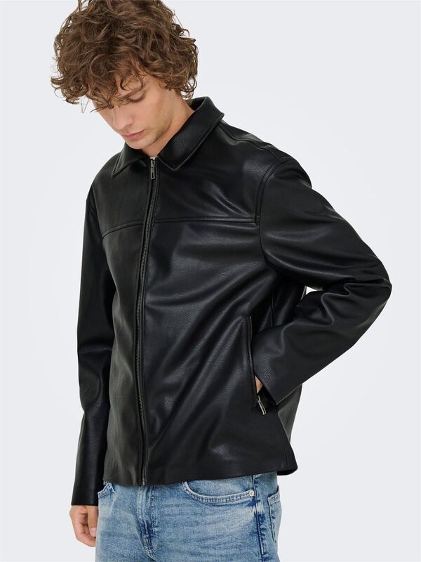 ONSJACK PU JACKET OTW Erkek Siyah Mont - 22034713