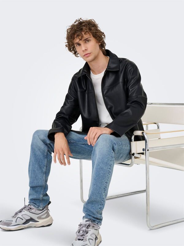 ONSJACK PU JACKET OTW Erkek Siyah Mont - 22034713