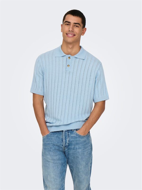 ONSKENT LIFE REG 12 SS POLO KNIT Erkek Mavi Kazak - 22033463
