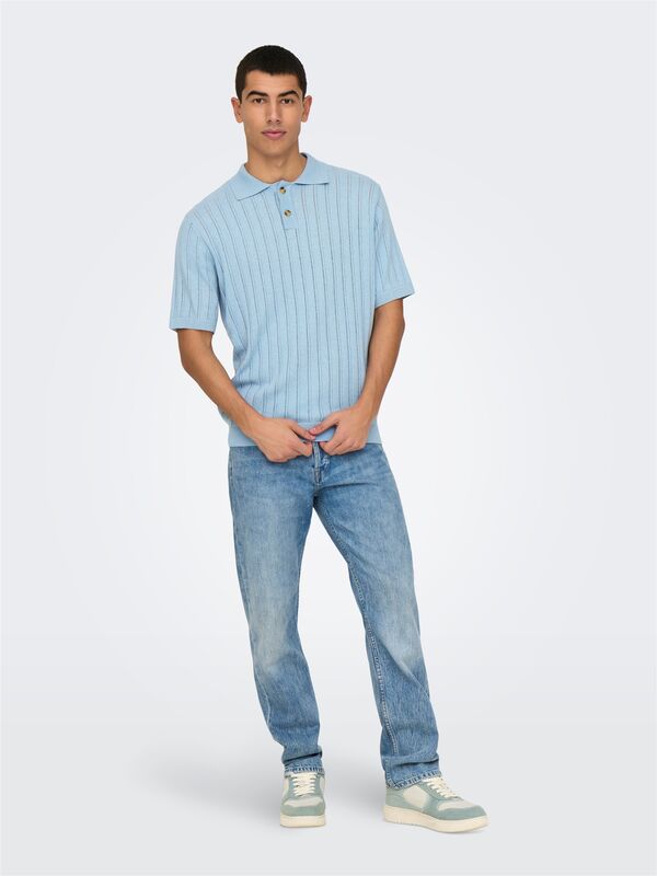 ONSKENT LIFE REG 12 SS POLO KNIT Erkek Mavi Kazak - 22033463