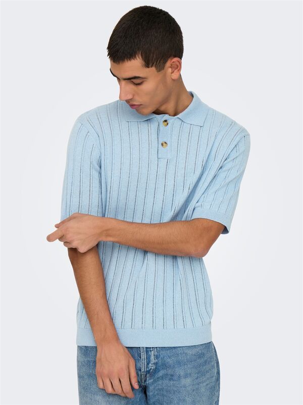 ONSKENT LIFE REG 12 SS POLO KNIT Erkek Mavi Kazak - 22033463