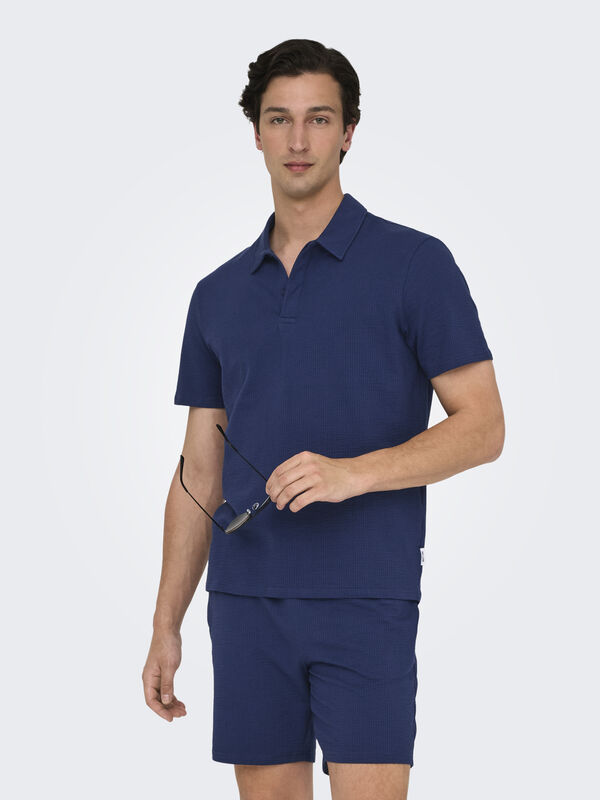 ONSKIAN LIFE REG SEERSUCKER SS POLO Erkek Mavi Polo - 22028694