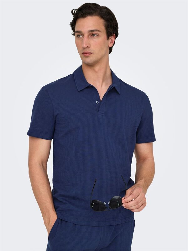 ONSKIAN LIFE REG SEERSUCKER SS POLO Erkek Mavi Polo - 22028694