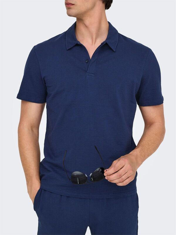 ONSKIAN LIFE REG SEERSUCKER SS POLO Erkek Mavi Polo - 22028694