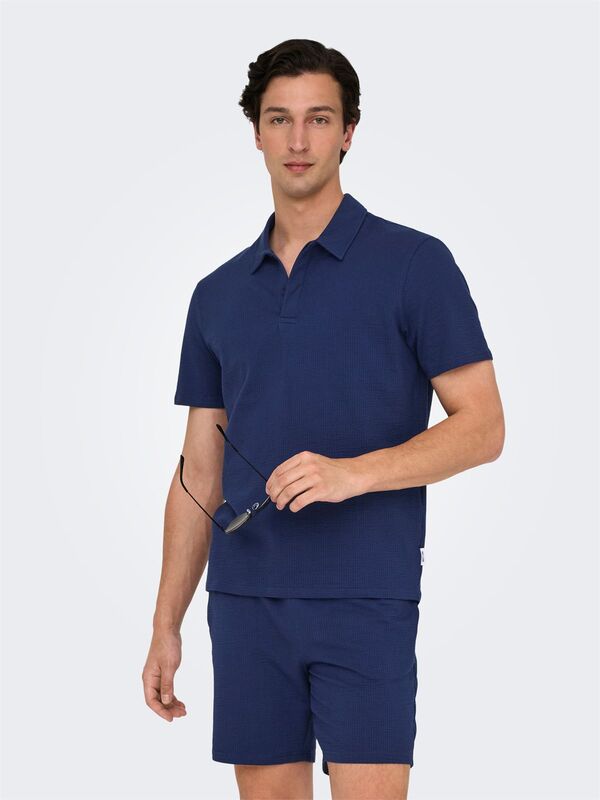 ONSKIAN LIFE REG SEERSUCKER SS POLO Erkek Mavi Polo - 22028694