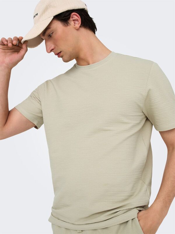 ONSKIAN LIFE REG SEERSUCKER SS TEE NOOS Erkek Gri T-Shirt - 22028692