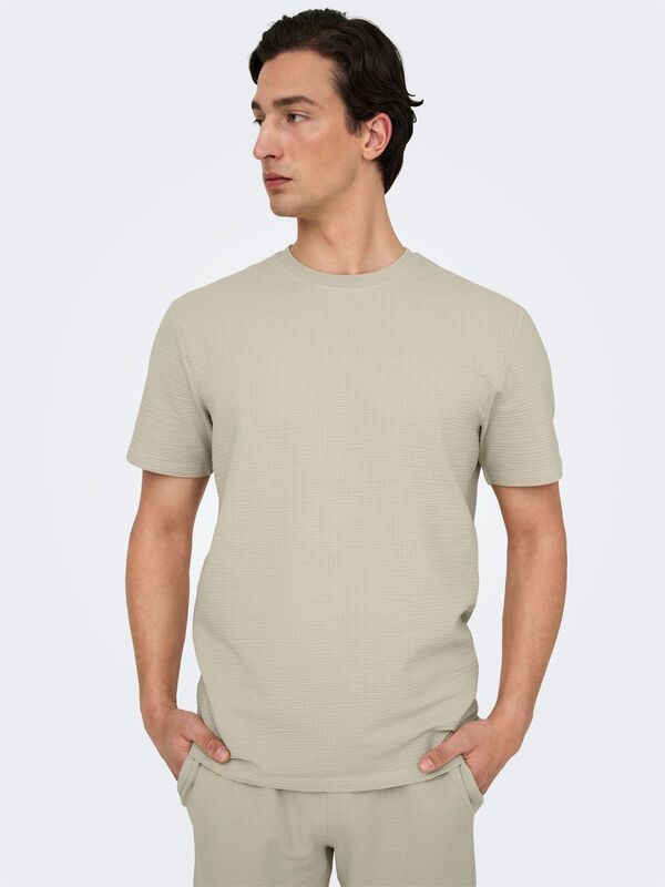 Only & Sons - ONSKIAN LIFE REG SEERSUCKER SS TEE NOOS Erkek Gri T-Shirt - 22028692