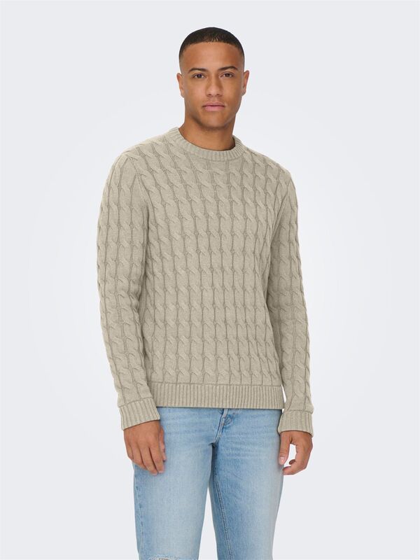ONSKICKER LIFE REG 3 CABLE CREW KNIT Erkek Gri Kazak - 22026504