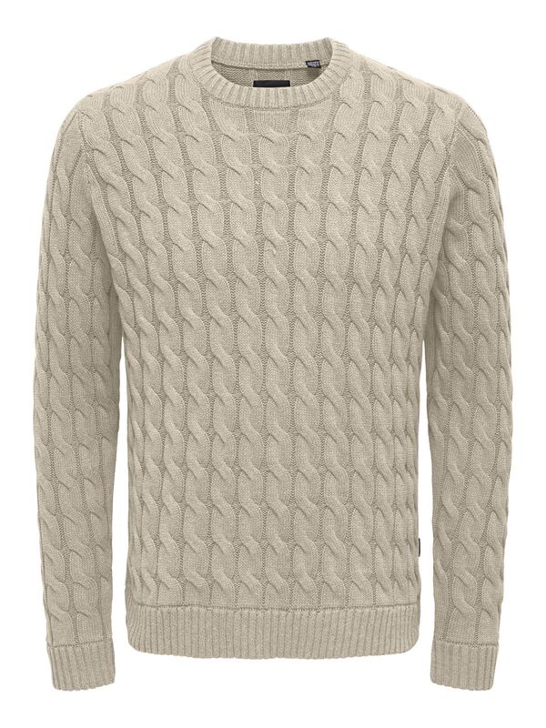 Only & Sons - ONSKICKER LIFE REG 3 CABLE CREW KNIT Erkek Gri Kazak - 22026504