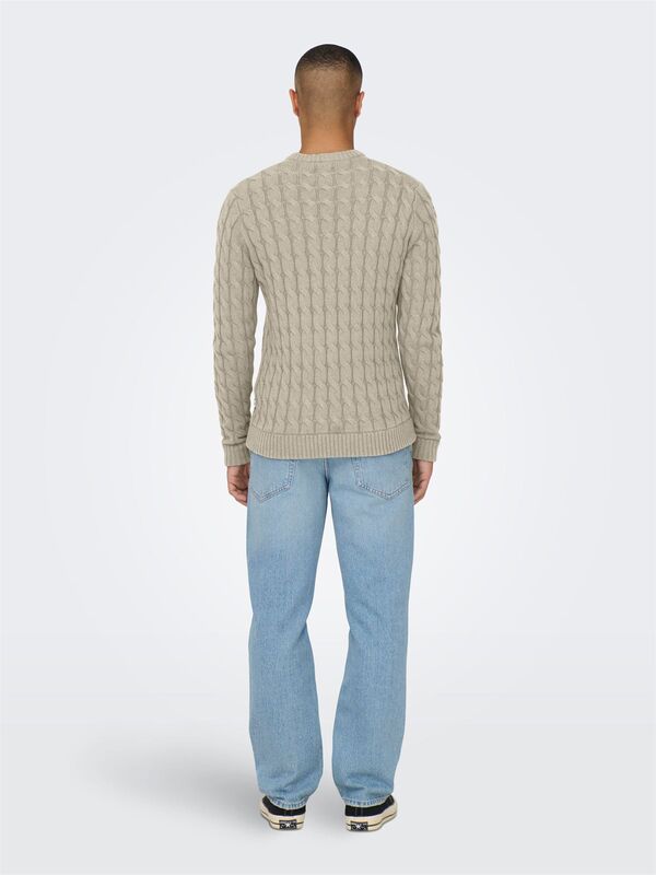 ONSKICKER LIFE REG 3 CABLE CREW KNIT Erkek Gri Kazak - 22026504