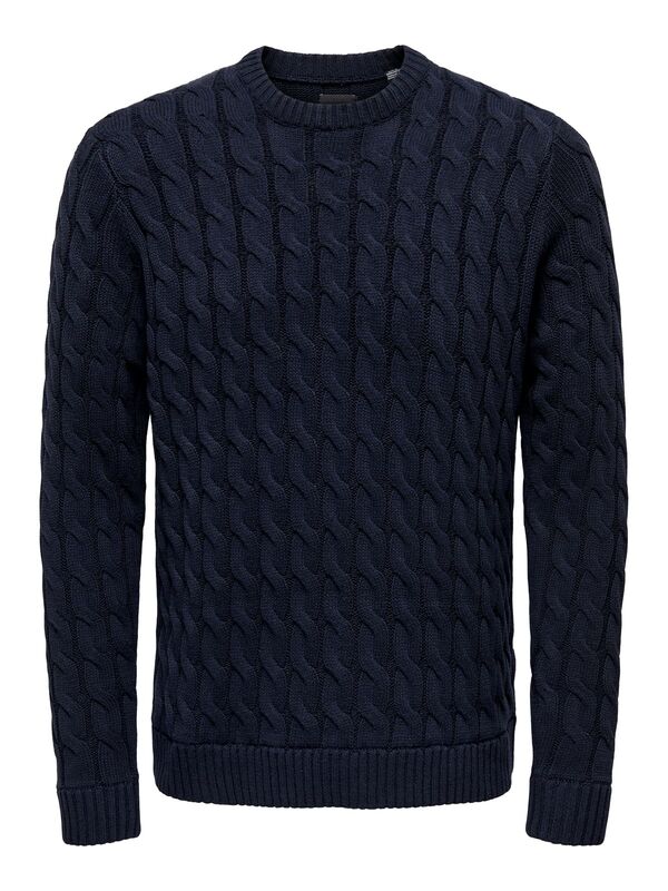 Only & Sons - ONSKICKER LIFE REG 3 CABLE CREW KNIT Erkek Mavi Kazak - 22026504