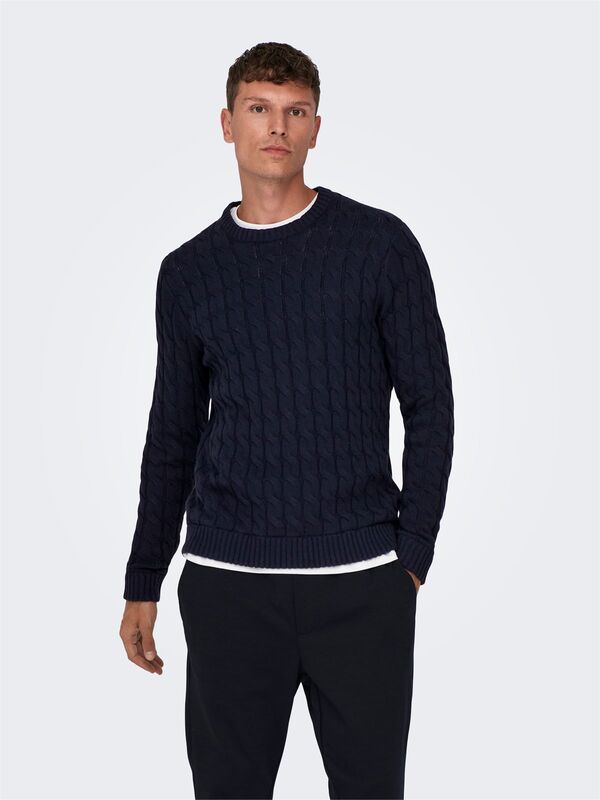 Only & Sons - ONSKICKER LIFE REG 3 CABLE CREW KNIT Erkek Mavi Kazak - 22026504