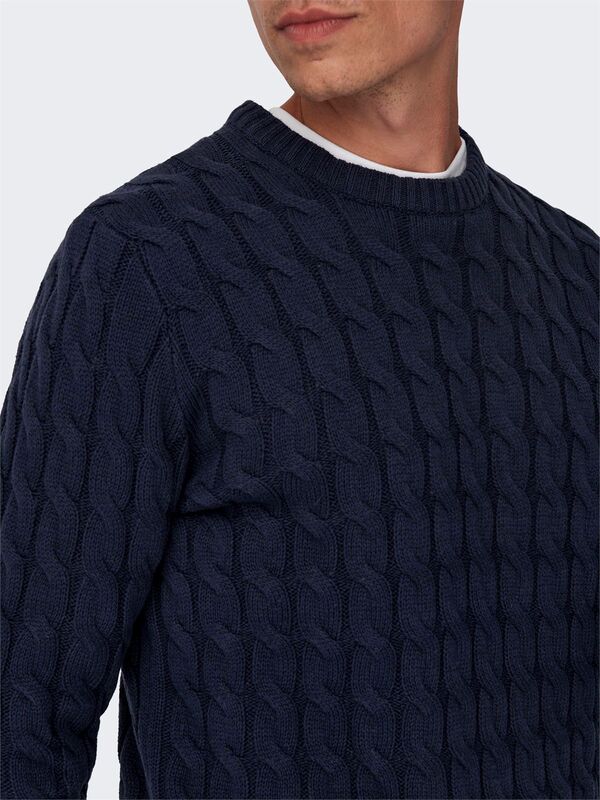 ONSKICKER LIFE REG 3 CABLE CREW KNIT Erkek Mavi Kazak - 22026504