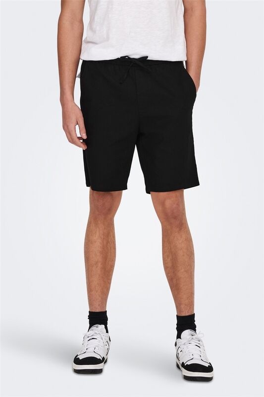 Only & Sons - ONSLINUS 0007 COT LIN SHORTS NOOS Erkek Siyah Şort - 22024967