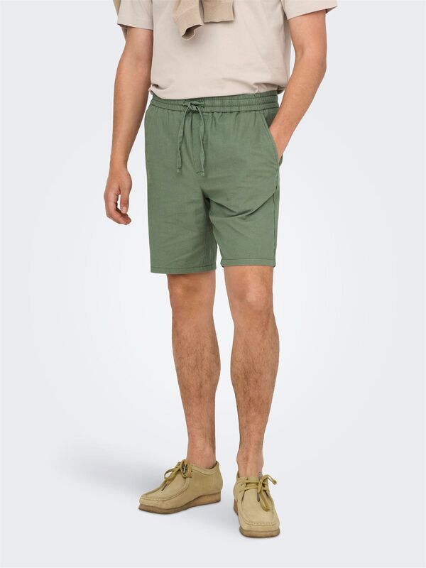 Only & Sons - ONSLINUS 0007 COT LIN SHORTS NOOS Erkek Yeşil Şort - 22024967