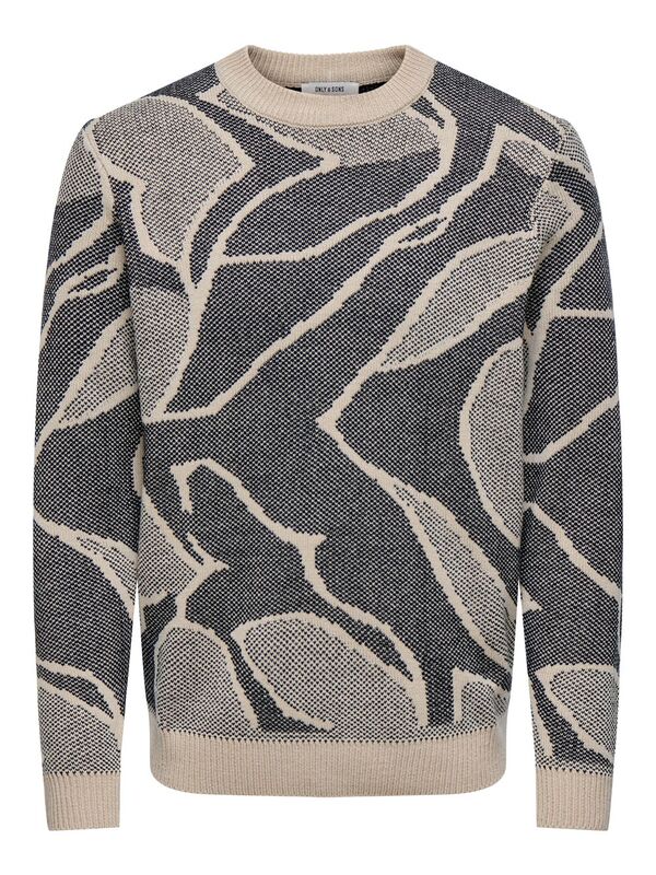 Only & Sons - ONSLONG REG LS CREW JAQUARD KNIT Erkek Gri Kazak - 22035127