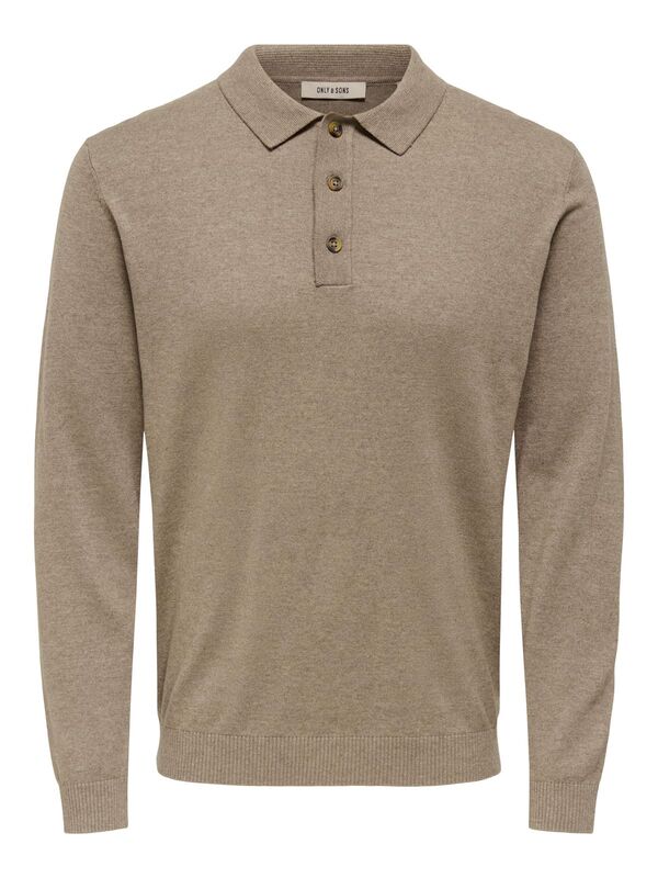 Only & Sons - ONSLOUI REG 12 LS MEL POLO KNIT NOOS Erkek Kahverengi T-Shirt - 22033758
