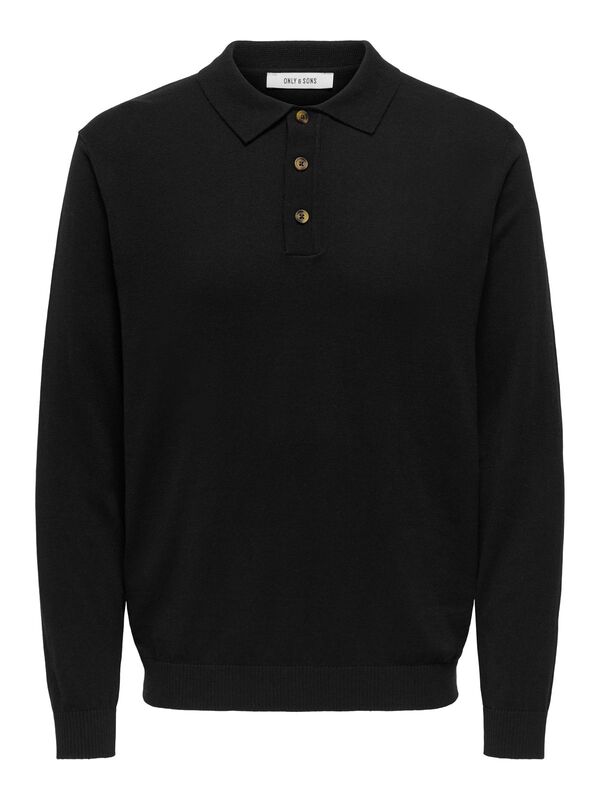 Only & Sons - ONSLOUI REG 12 LS MEL POLO KNIT NOOS Erkek Siyah T-Shirt - 22033758