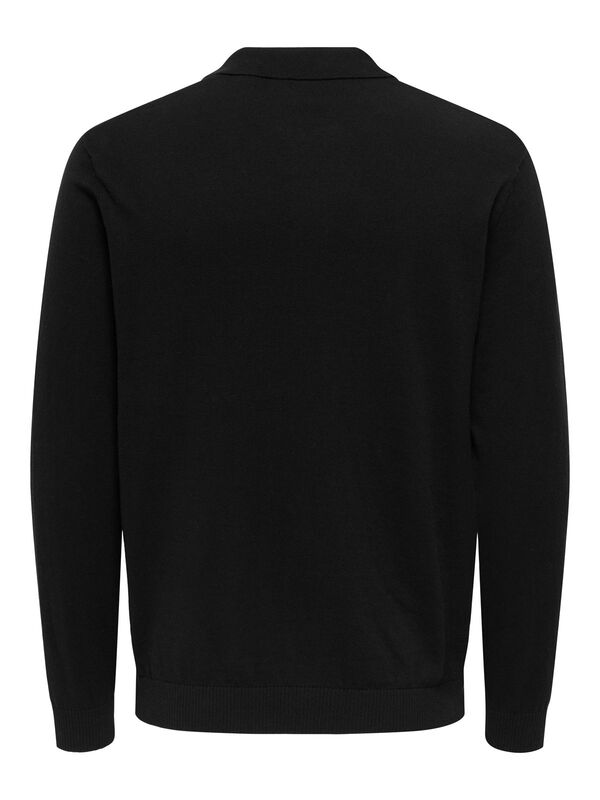 ONSLOUI REG 12 LS MEL POLO KNIT NOOS Erkek Siyah T-Shirt - 22033758