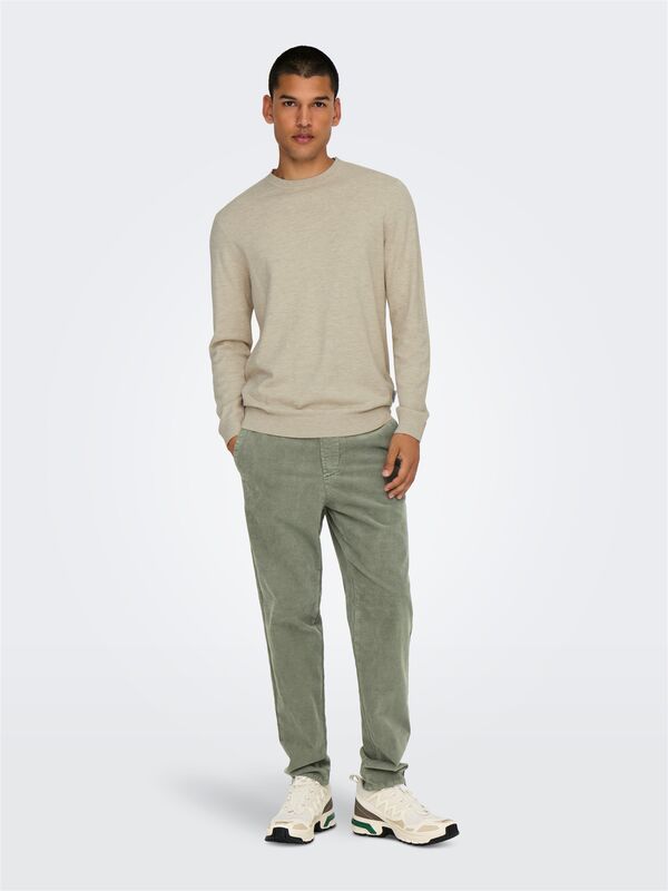 ONSLOUI REG 12 MEL CREW KNIT NOOS Erkek Bej Kazak - 22029951