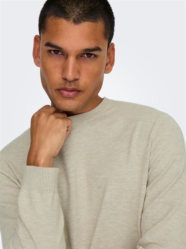 ONSLOUI REG 12 MEL CREW KNIT NOOS Erkek Bej Kazak - 22029951