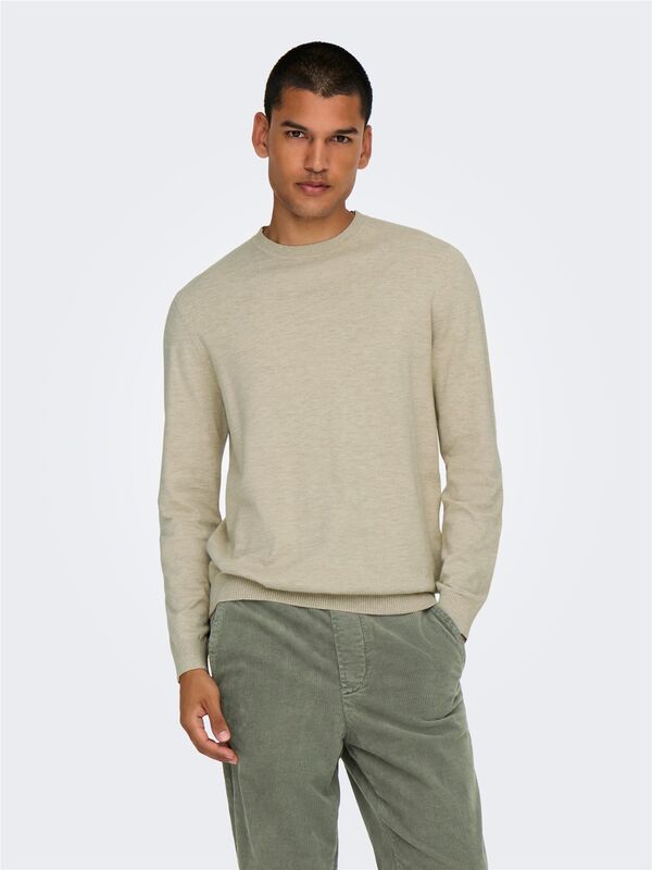 Only & Sons - ONSLOUI REG 12 MEL CREW KNIT NOOS Erkek Bej Kazak - 22029951