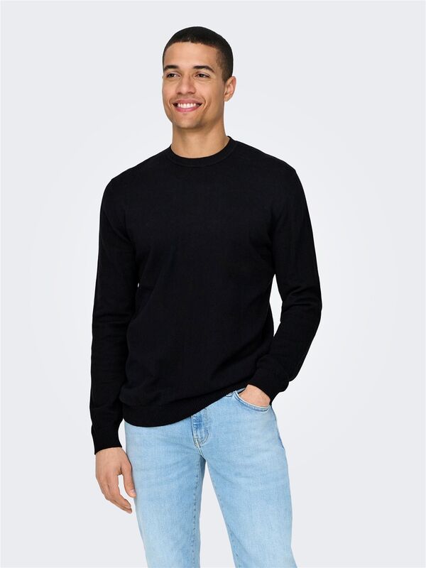 ONSLOUI REG 12 MEL CREW KNIT NOOS Erkek Siyah Kazak - 22029951