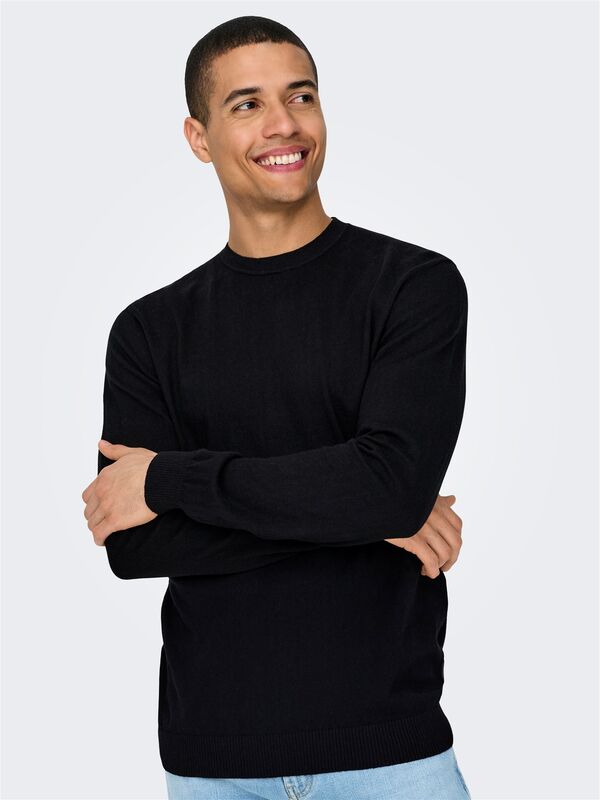 ONSLOUI REG 12 MEL CREW KNIT NOOS Erkek Siyah Kazak - 22029951
