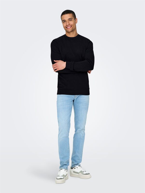 ONSLOUI REG 12 MEL CREW KNIT NOOS Erkek Siyah Kazak - 22029951