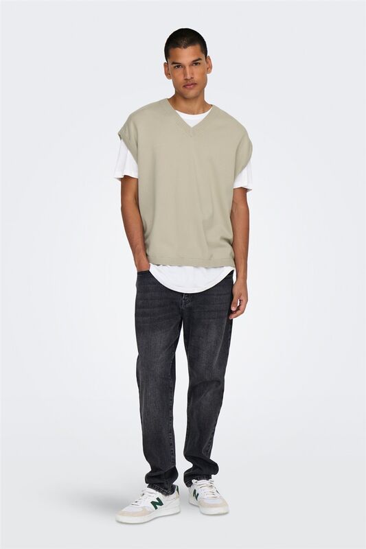 ONSLUSIM LIFE RLX 12 V-NECK VEST KNIT Erkek Gri Yelek - 22030784