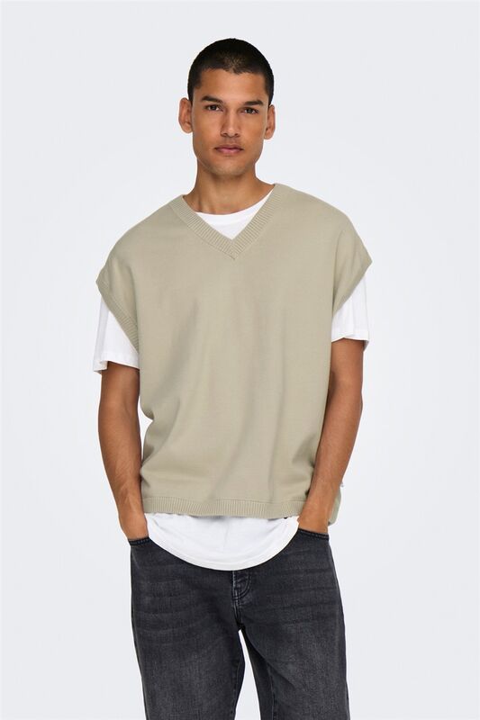 ONSLUSIM LIFE RLX 12 V-NECK VEST KNIT Erkek Gri Yelek - 22030784