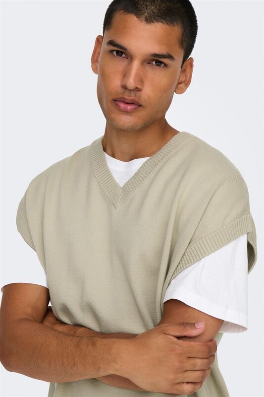 ONSLUSIM LIFE RLX 12 V-NECK VEST KNIT Erkek Gri Yelek - 22030784