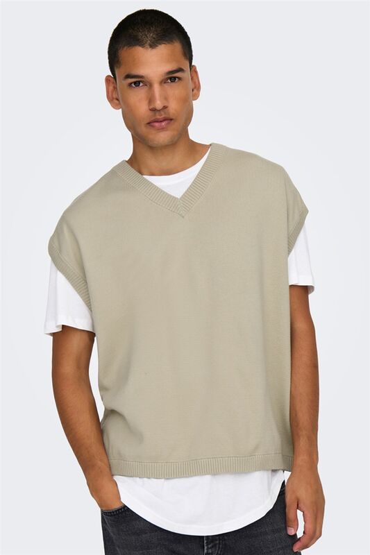 ONSLUSIM LIFE RLX 12 V-NECK VEST KNIT Erkek Gri Yelek - 22030784