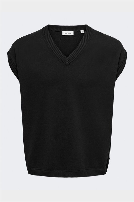 Only & Sons - ONSLUSIM LIFE RLX 12 V-NECK VEST KNIT Erkek Siyah Yelek - 22030784