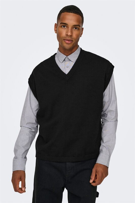 ONSLUSIM LIFE RLX 12 V-NECK VEST KNIT Erkek Siyah Yelek - 22030784