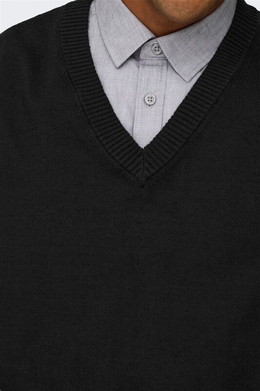 ONSLUSIM LIFE RLX 12 V-NECK VEST KNIT Erkek Siyah Yelek - 22030784