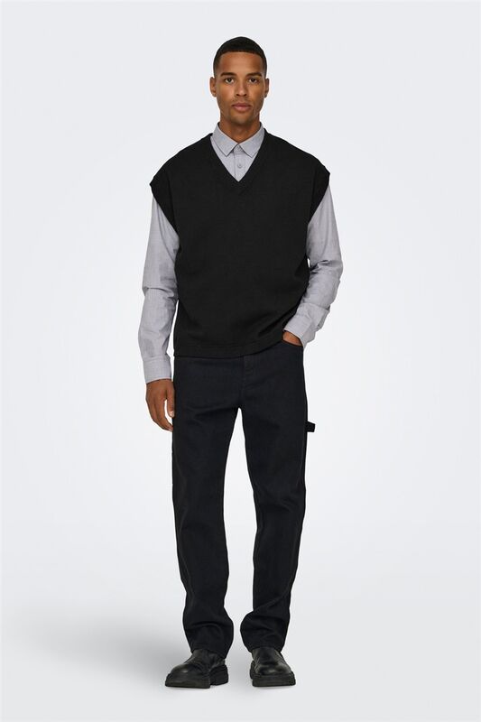 ONSLUSIM LIFE RLX 12 V-NECK VEST KNIT Erkek Siyah Yelek - 22030784